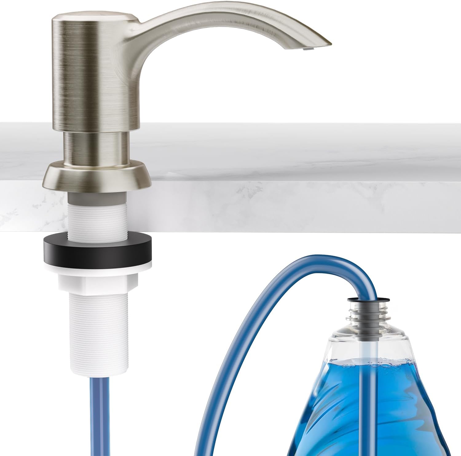 SAMODRA Built-in Kitchen Sink Soap Dispenser with Extension Tube Kit - Brushed Nickel Finish