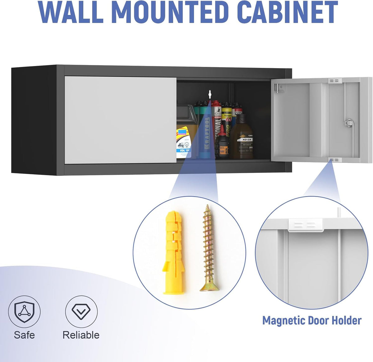 Metal Garage Storage Cabinet, Locking Cabinet Wall Mounted, 12.8" H Floating Cabinet for Warehouse