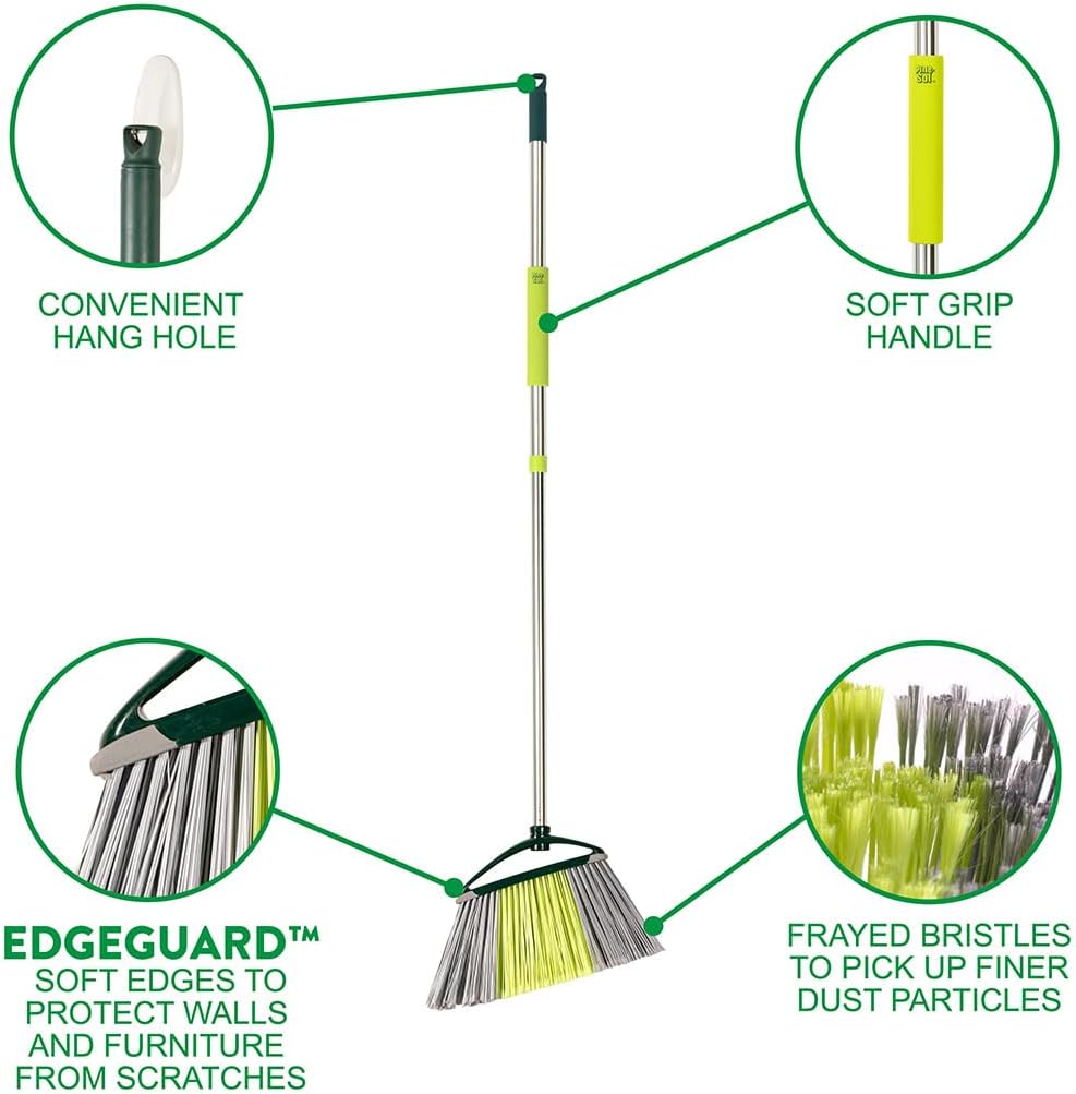 Pine-Sol Indoor Jumbo Broom with Long, Stainless Steel Collapsible Handle for Easy Storage, Heavy