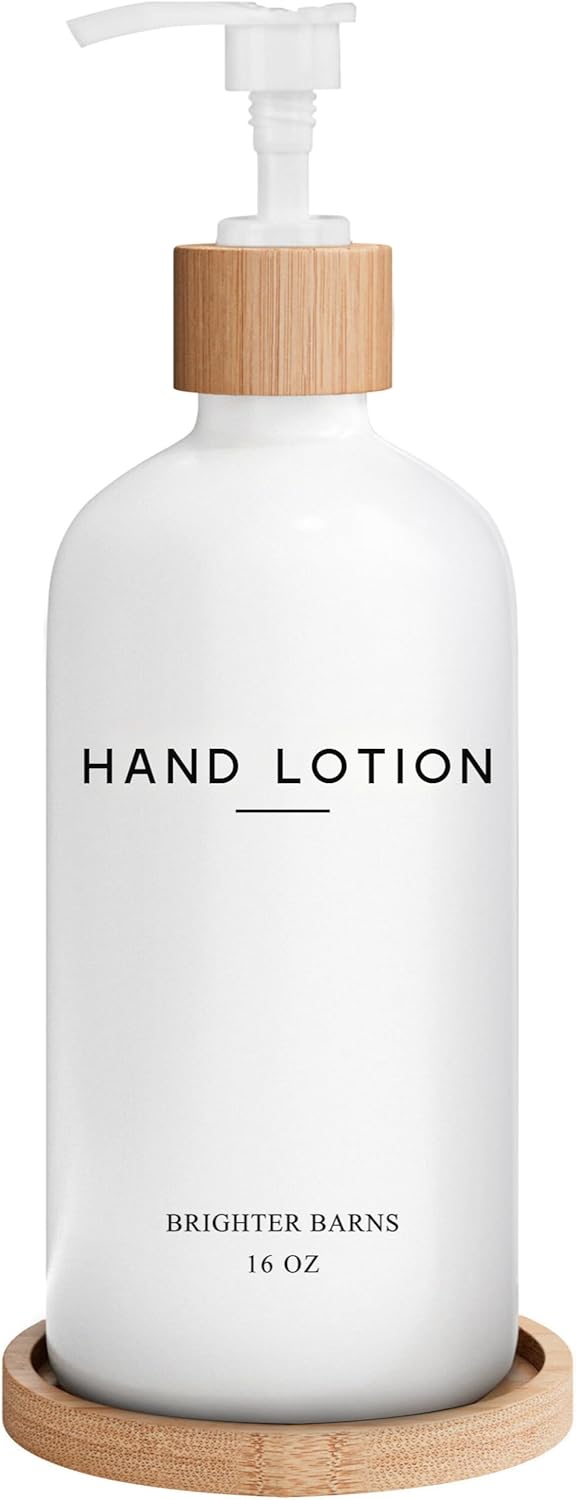 White Glass Lotion Dispenser with Pump Bathroom Set by Brighter Barns - Hand Lotion Dispenser with