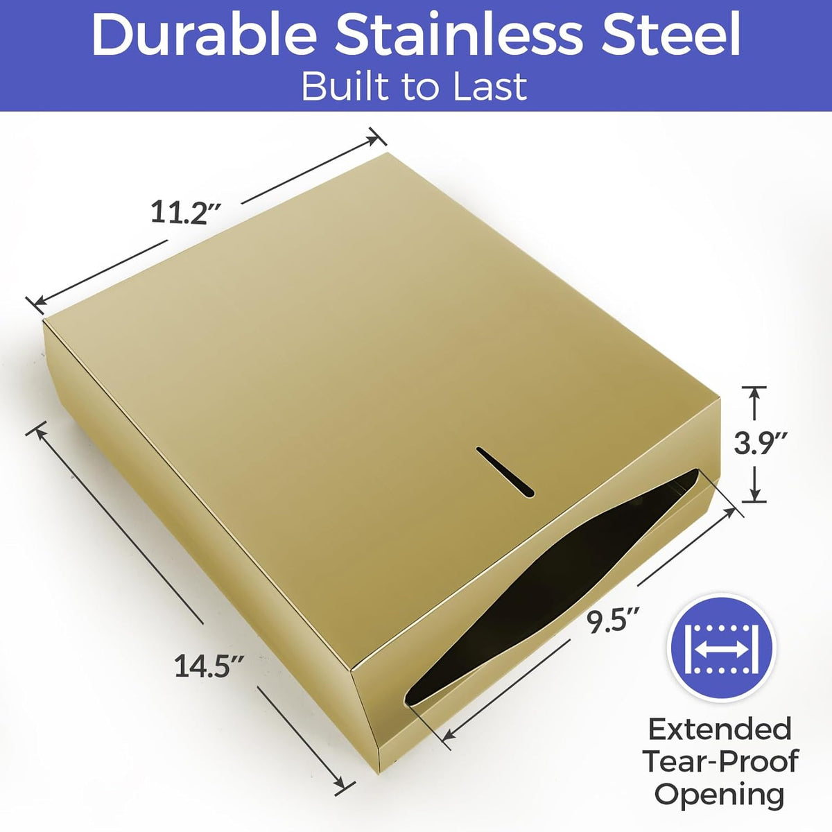 Paper Towel Dispenser Wall Mount, Brushed Gold Stainless Steel Commercial Paper Towel Holder with