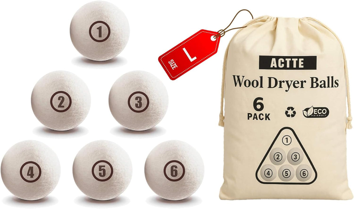 Sheep Wool Dryer Balls 6 Pack L(2.3") Premium Natural Fabric Softener, Reusable Laundry Dryer Balls