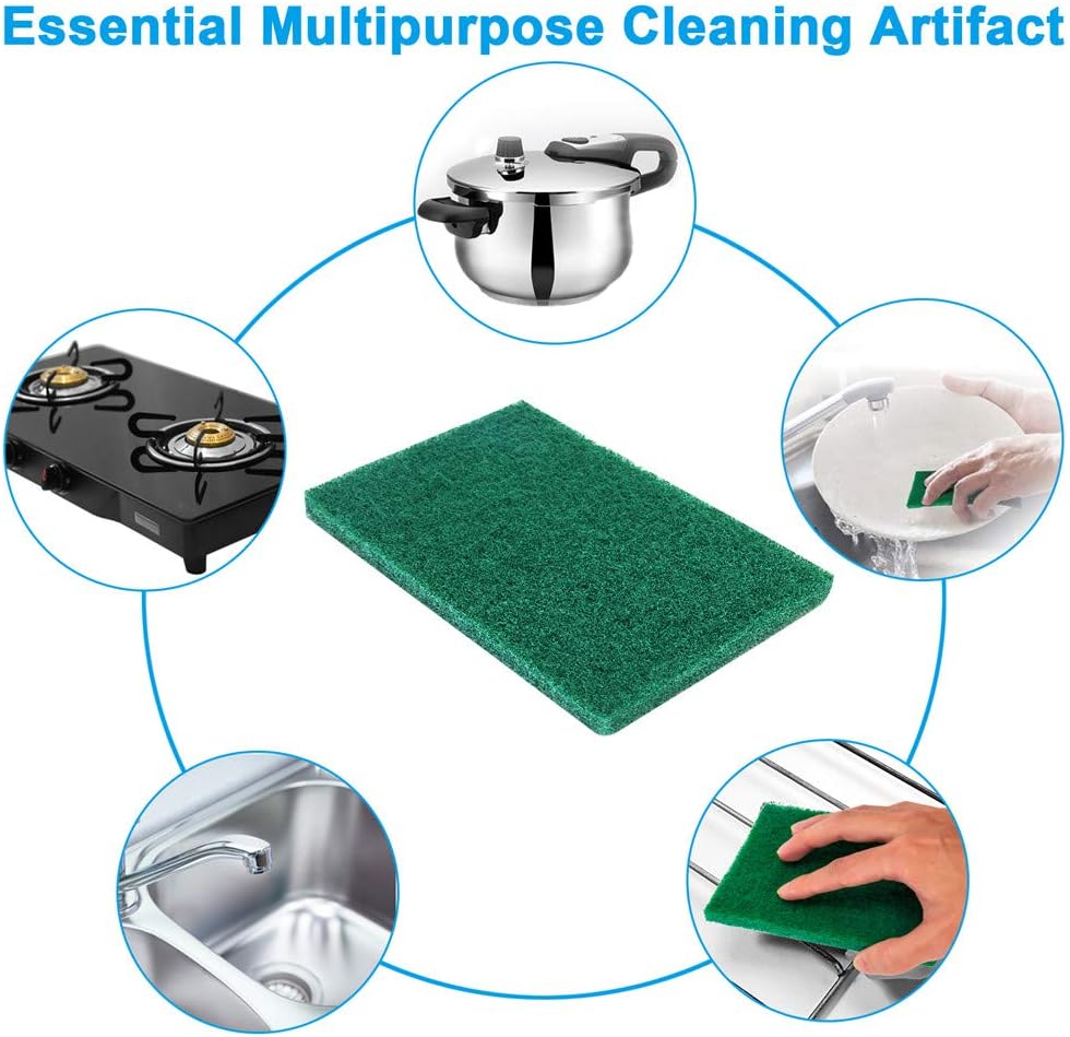 8PCS Scouring Pad - Premium Heavy Duty Scrub Pads, Reusable Household Green Dish Scrubber
