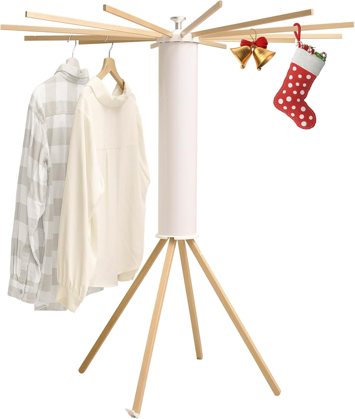 LEQ Drying Rack Portable,Foldable Drying Rack Clothing with 12 Wood Drying Arms, Standing Laundry