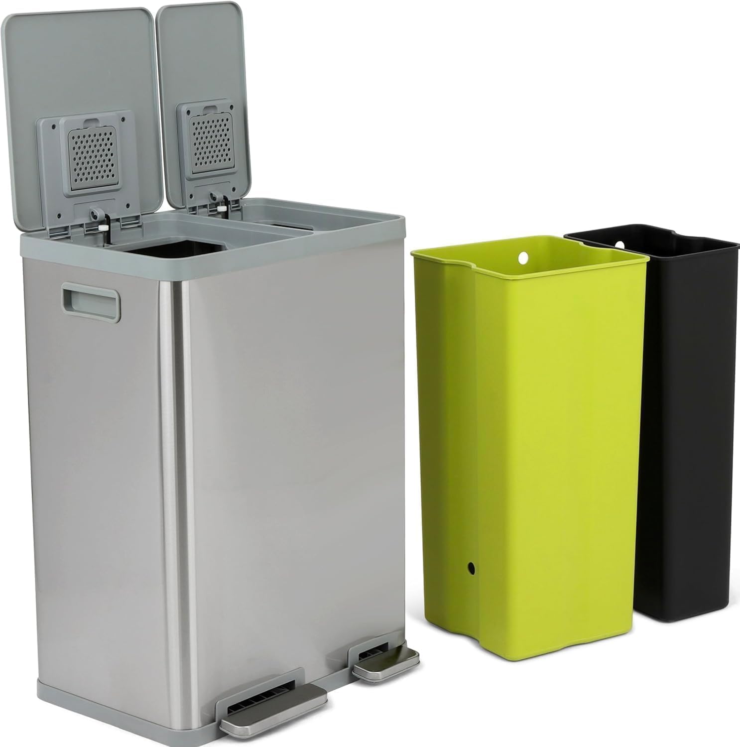 Simpli-Magic 60 Liter / 16 Gallon Rectangular Hands-Free Dual Compartment Recycling Kitchen Step