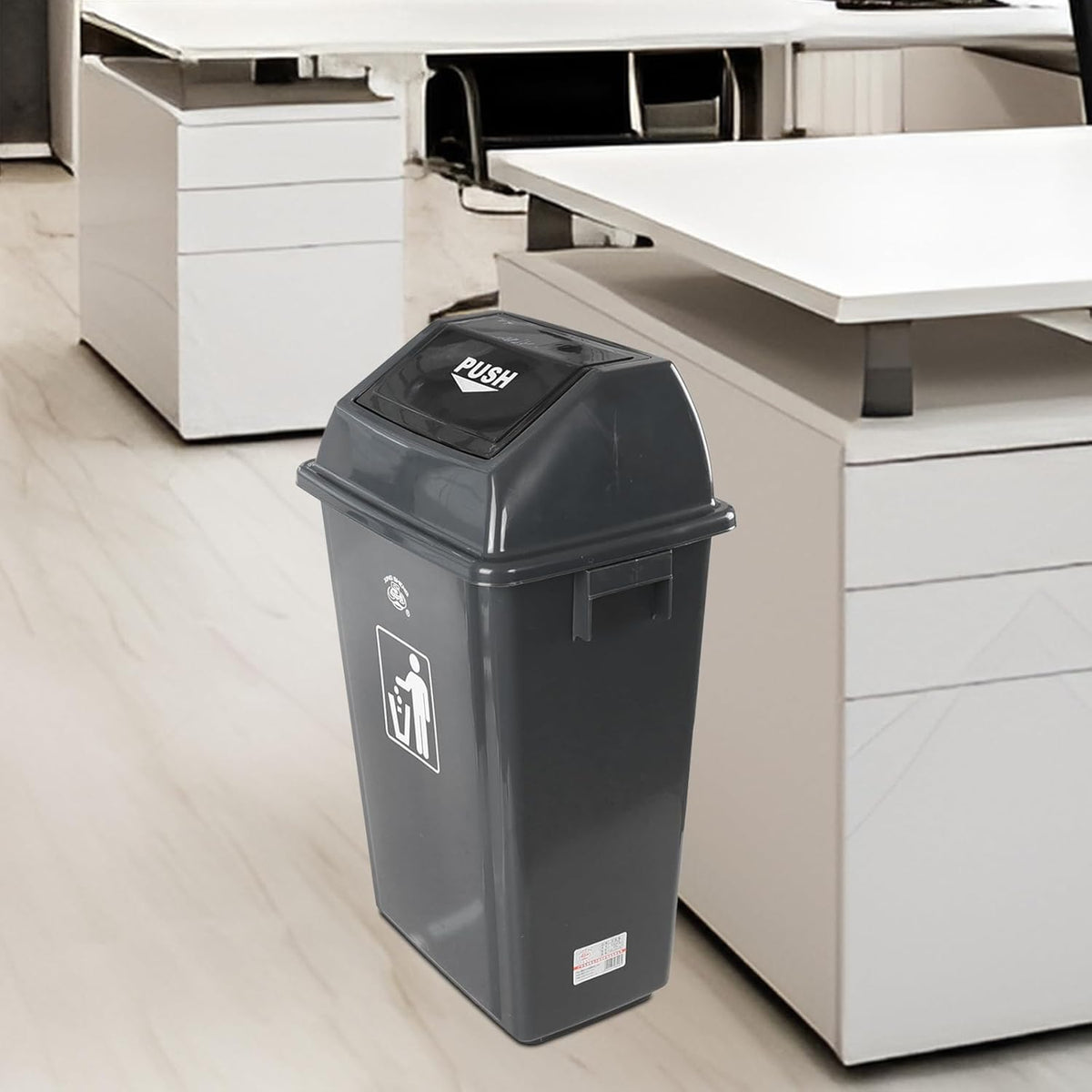 18 Gallon Grey Commercial Trash Can with Swing Lid, Garbage Can for Outdoor Office Restaurant