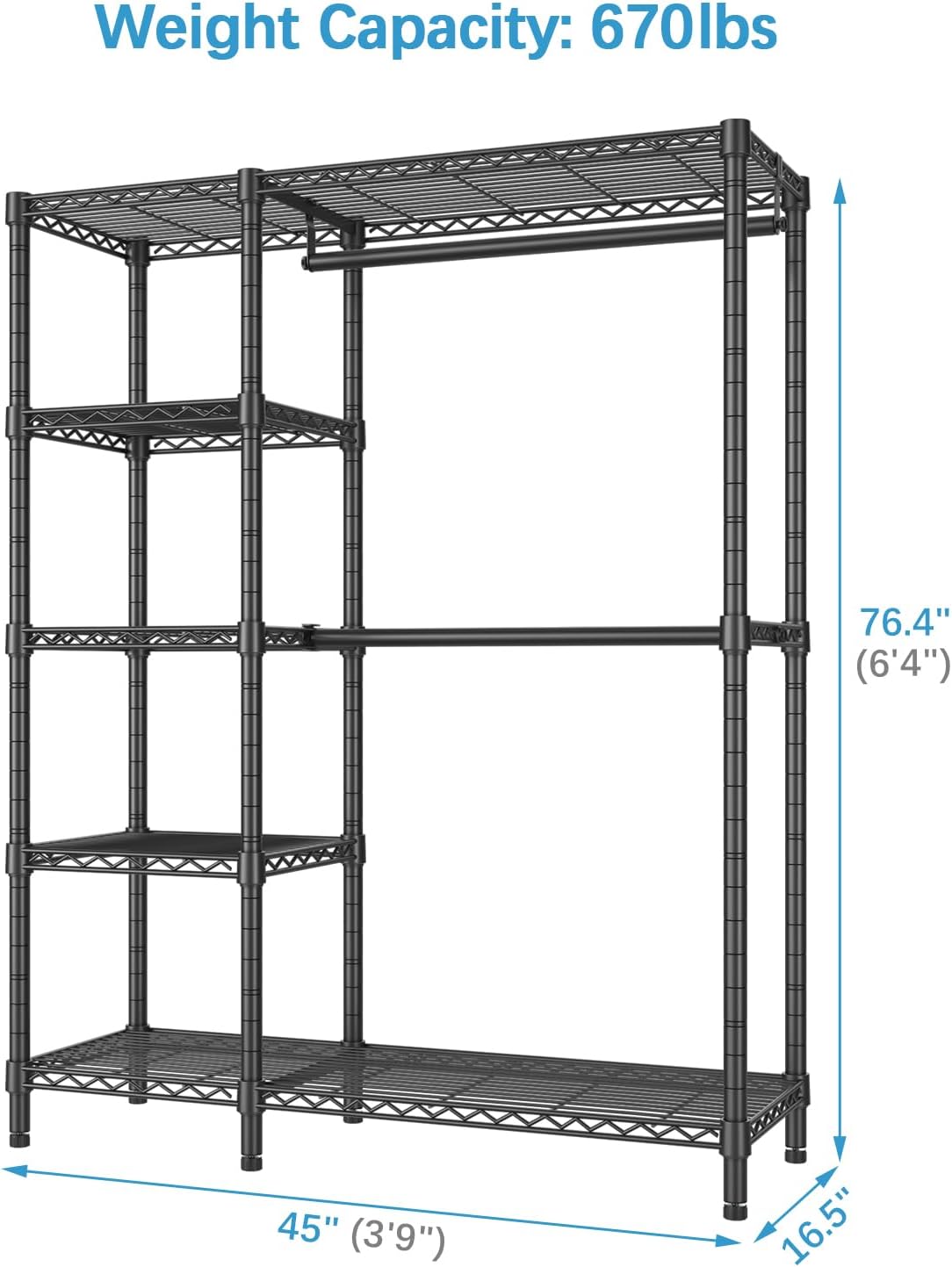 VIPEK V7 Garment Rack for Hanging Clothes Heavy Duty Clothes Rack with Shelves, Portable Closet