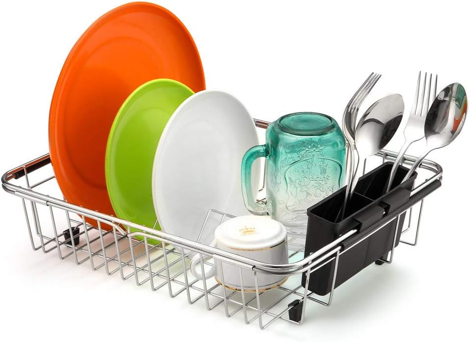 SANNO Expandable Dish Drying Rack Over The Sink Dish Drainer Dish Rack in Sink or On Counter with