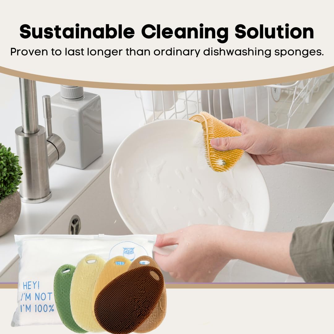 Silicone Dish Scrubber Set of 5 | Reusable Silicone Sponges for Dishes | BPA-Free Food Grade