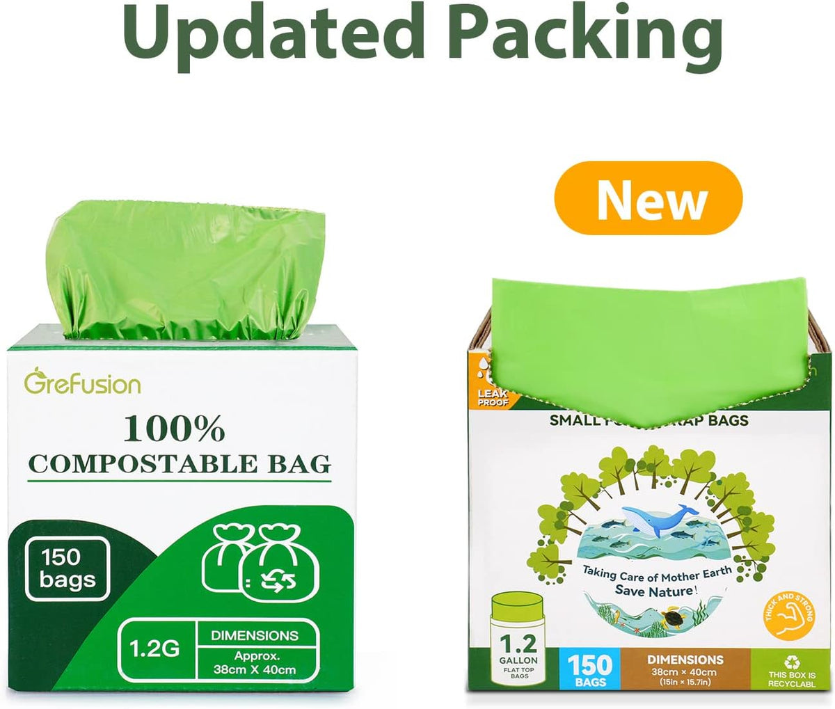 GreFusion Compostable Trash Bags for Kitchen Compost Bin 1.2 Gallon,150 Count,Compost Bags Small
