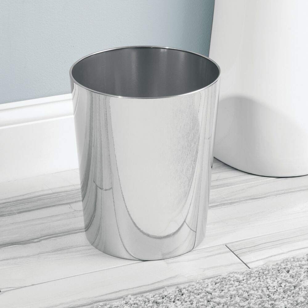 mDesign Round Metal Small 1.7 Gallon Recycle Trash Can Wastebasket, Garbage Container Bin for