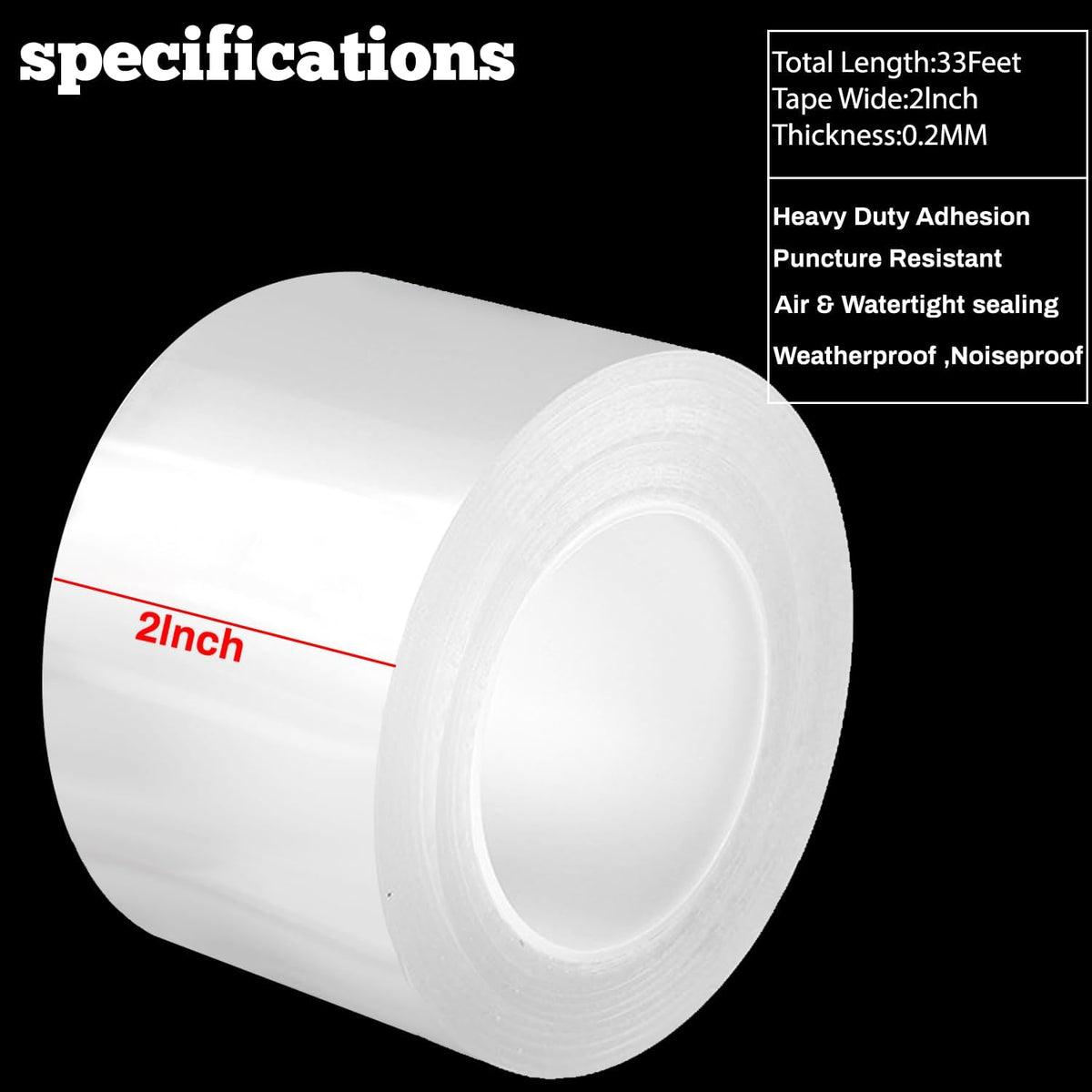 Air Conditioner Window Weather Sealing Tape 2 Inch x 33 FT Weather Stripping Residue-Free Clear
