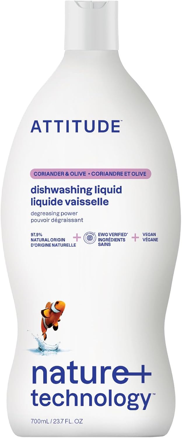 ATTITUDE Dish Soap, EWG Verified, Plant-Based & Vegan Dishwashing Liquid, Naturally Derived, Olive