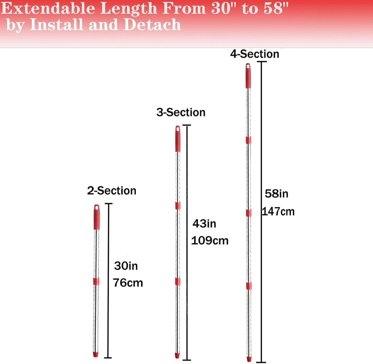 Spin Mop Replacement Handle, 4-Section 30-to-58 inch Mop Replacement Stick Compatible with Ocedar