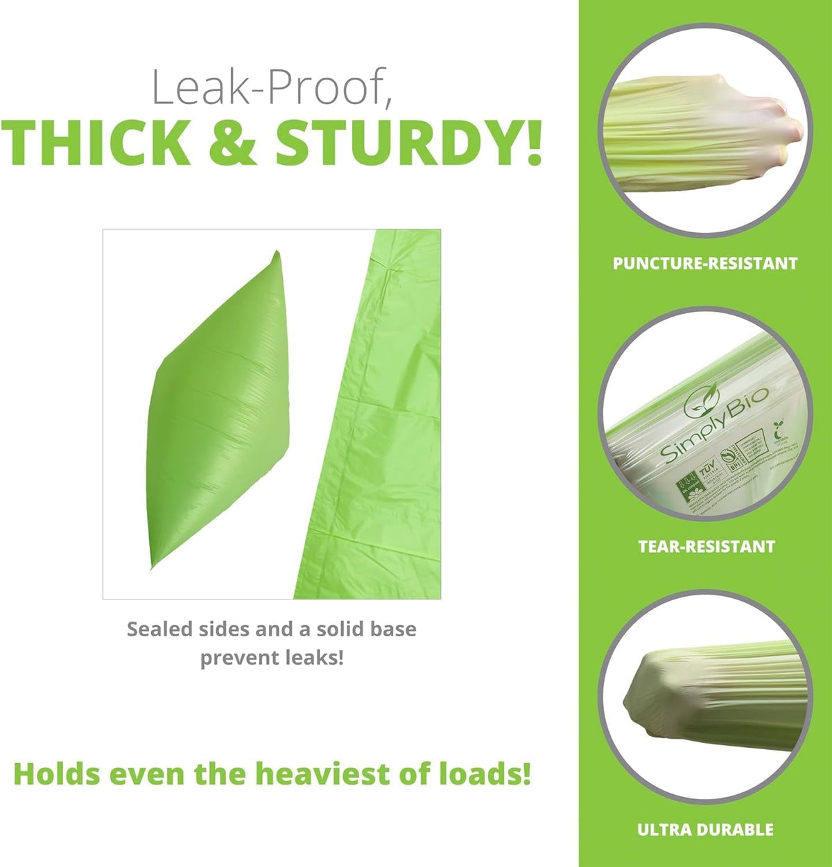 3 Gallon Compostable Trash Bags Drawstring, Heavy Duty Extra Thick 1 Mil, 11.36 Liter, 50 Bags