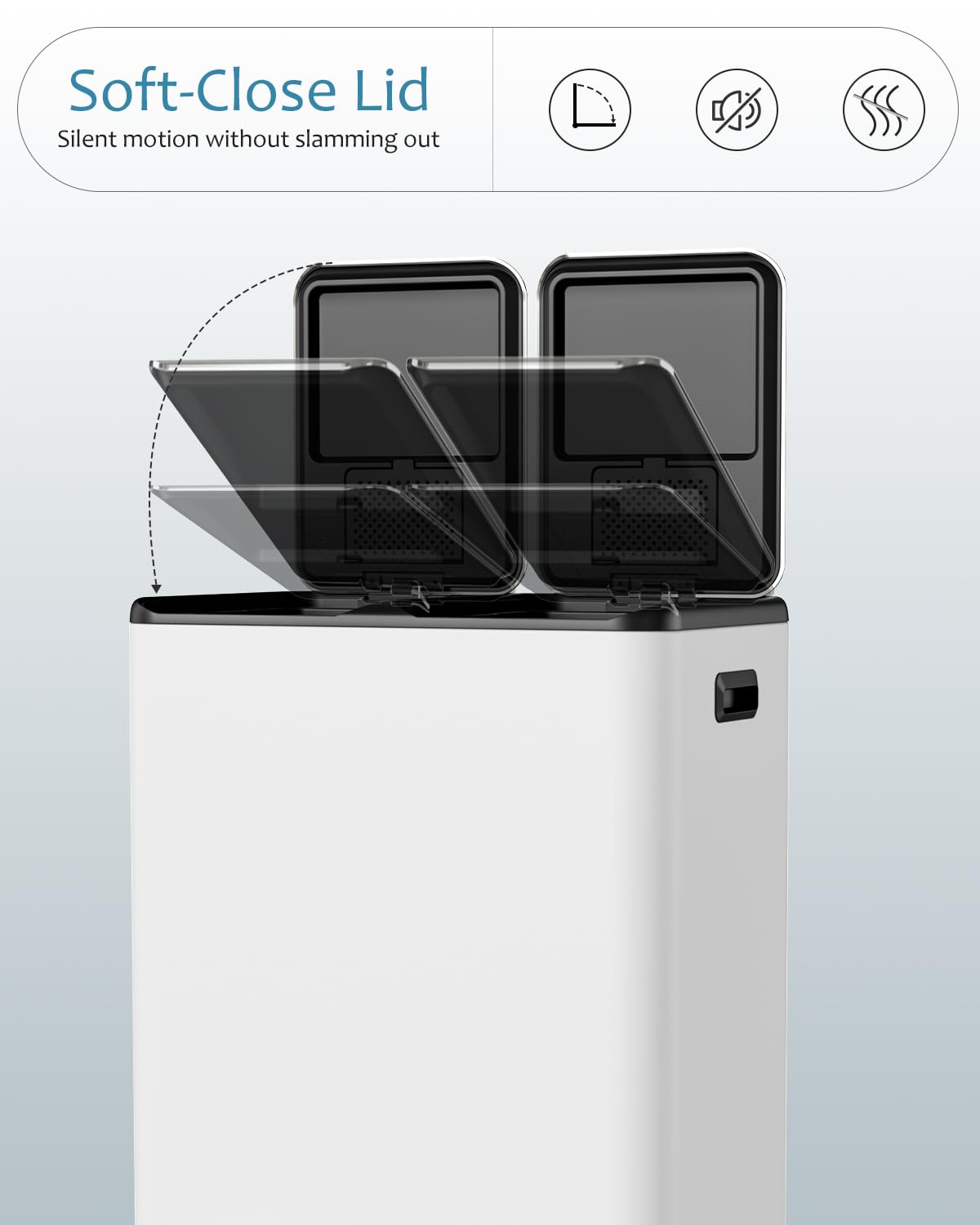 16 Gal (2 x 30 L) Dual Trash Can, Stainless Steel Kitchen Garbage Bin, Recycle Dustbin with Odor