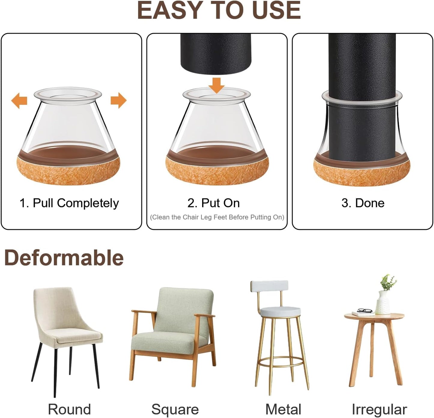 20 Pcs Chair Leg Floor Protectors for Hardwood Floors, Clear Rubber Furniture Sliders with Felt