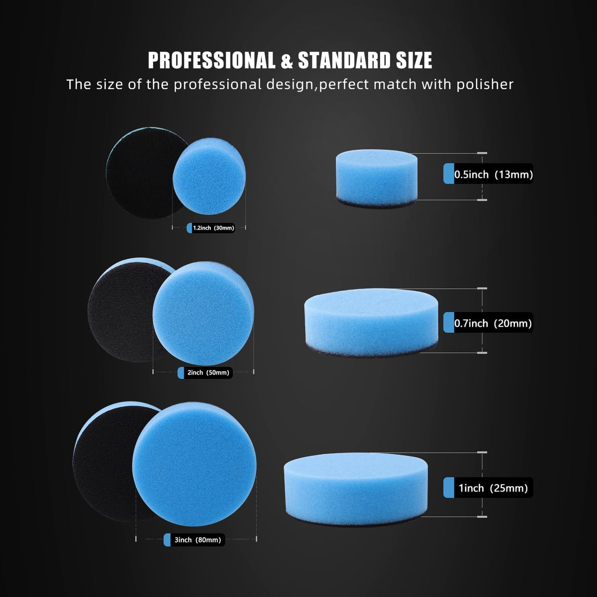 Car Foam Drill Polishing Pad Kit, 44Pcs 1inch 2inch 3inch Detail Polishing Buffing Pad Mix Size Car