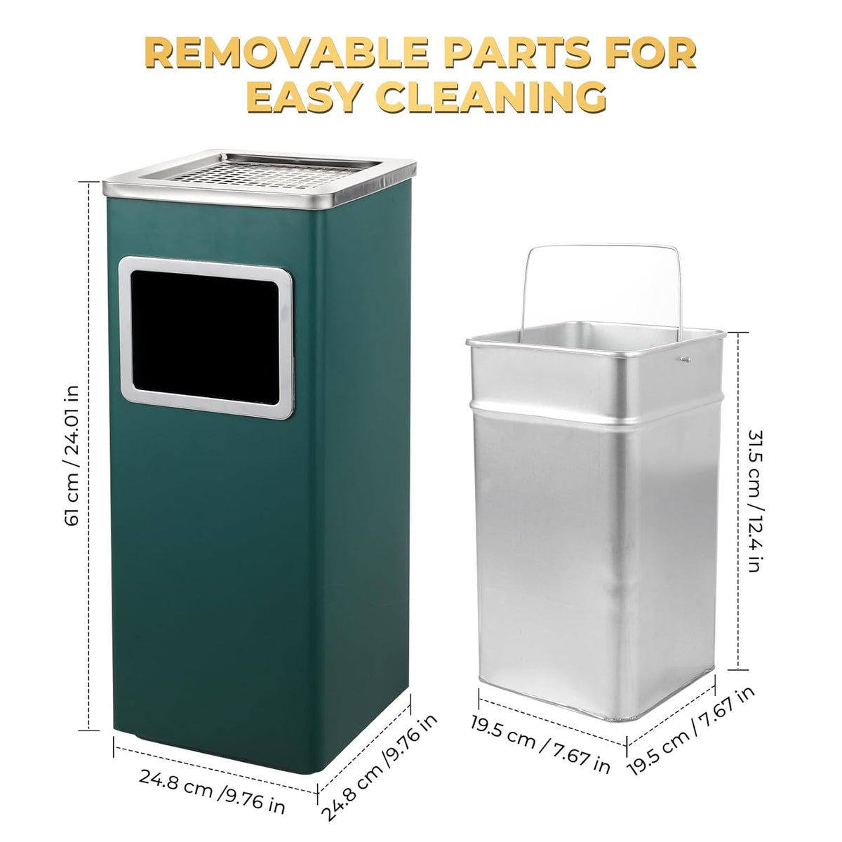 Trash Can Outdoor Waste Container Square Stainless Steel Trash Can with Removable Inner Bucket for