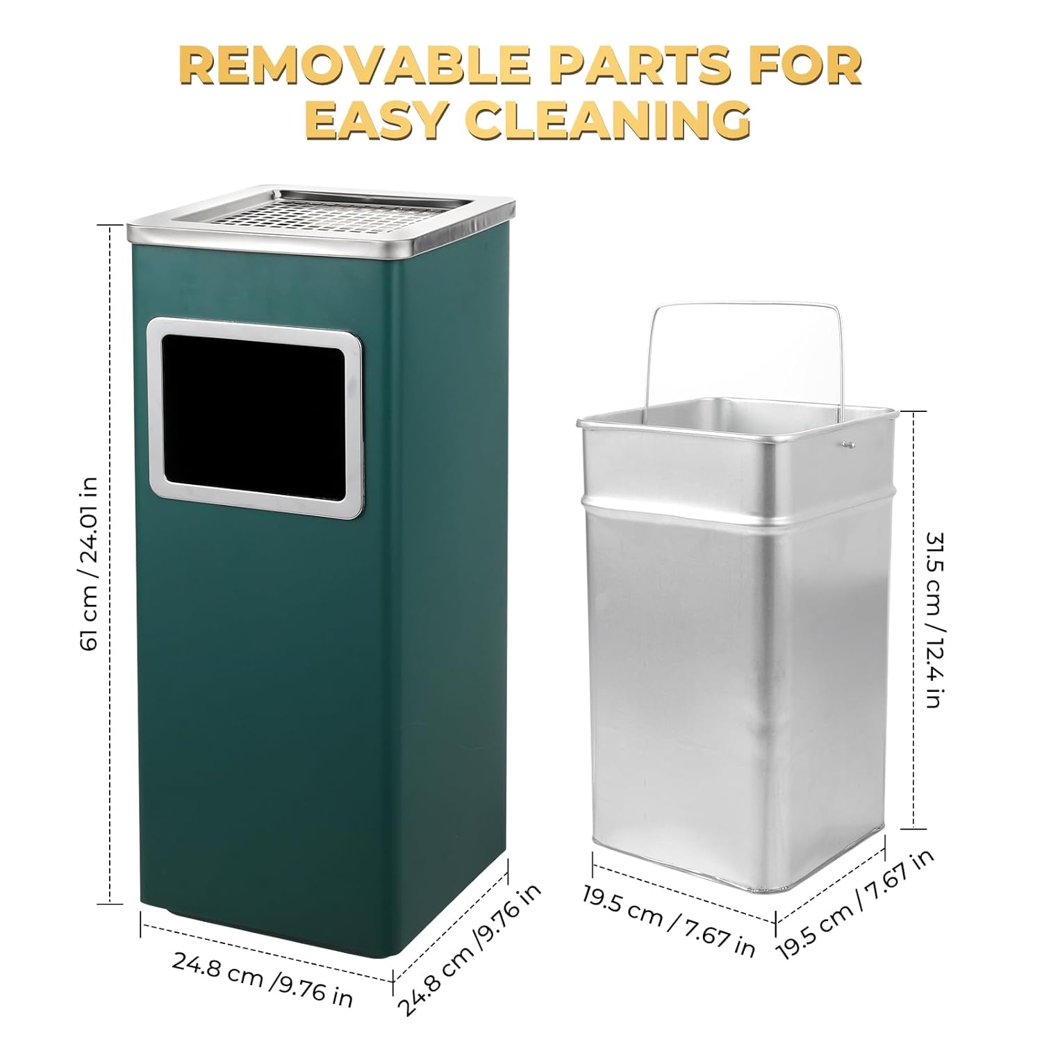Trash Can Outdoor Waste Container Square Stainless Steel Trash Can with Removable Inner Bucket for