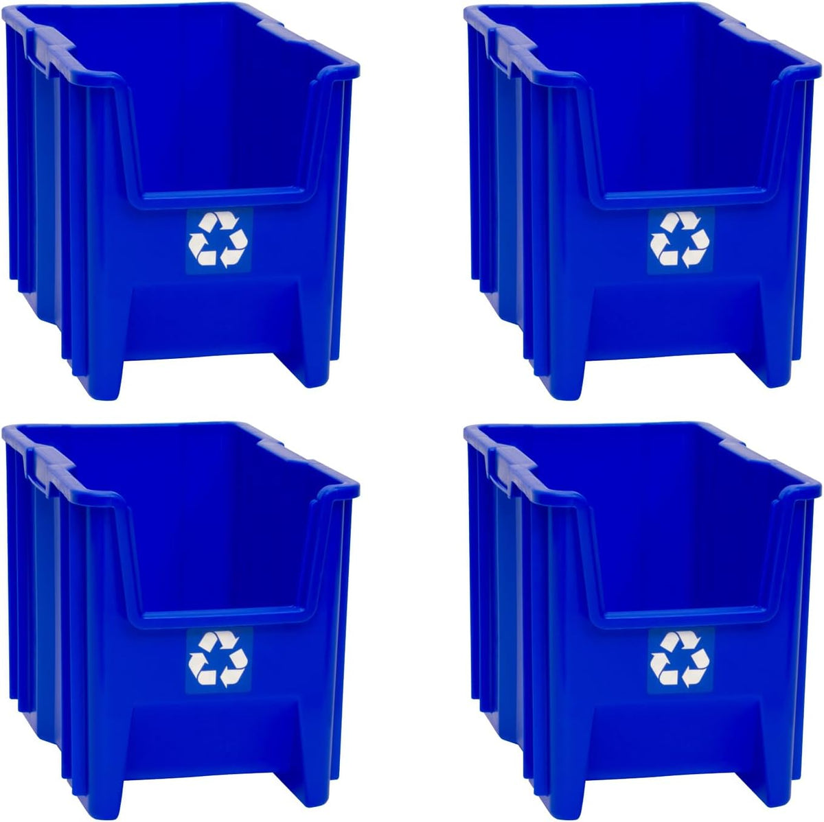 Commercial Industrial Heavy Duty Stackable Open-Front Recycling Bin Box Containers, 7 Gallon, 4