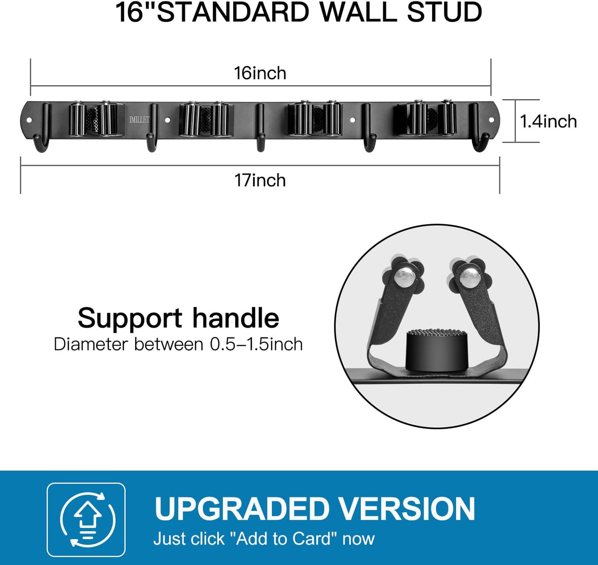 IMILLET Broom and Mop Holder Wall Mounted, Stainless Steel Broom Organizer Heavy Duty Tools
