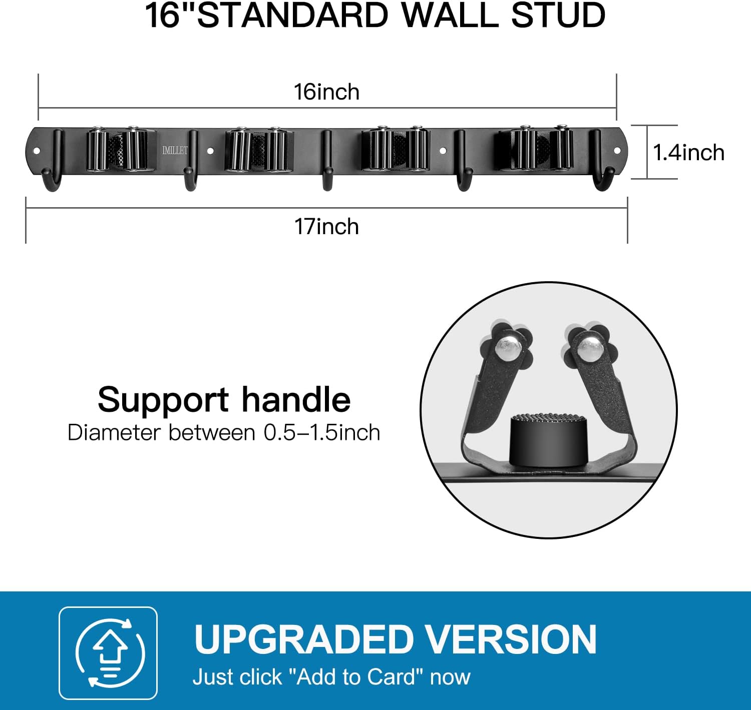 IMILLET Broom and Mop Holder Wall Mounted, Stainless Steel Broom Organizer Heavy Duty Tools
