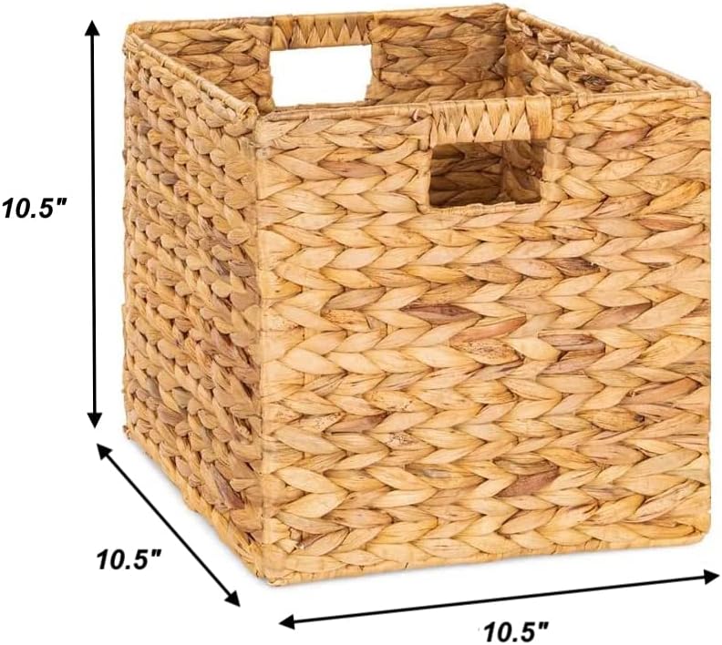 10.5 x 10.5 Storage Cubes – Water Hyacinth Wicker Baskets for Organizing, Wicker Storage Cubes