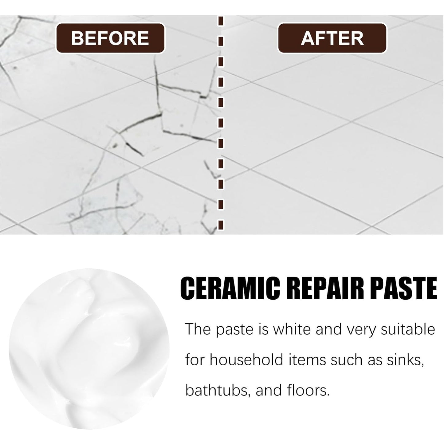 Tile and Ceramic Glaze Repair Paste,Ceramic Tile Crack Repair,Porcelain Sink Repair Kit,Tilegrout