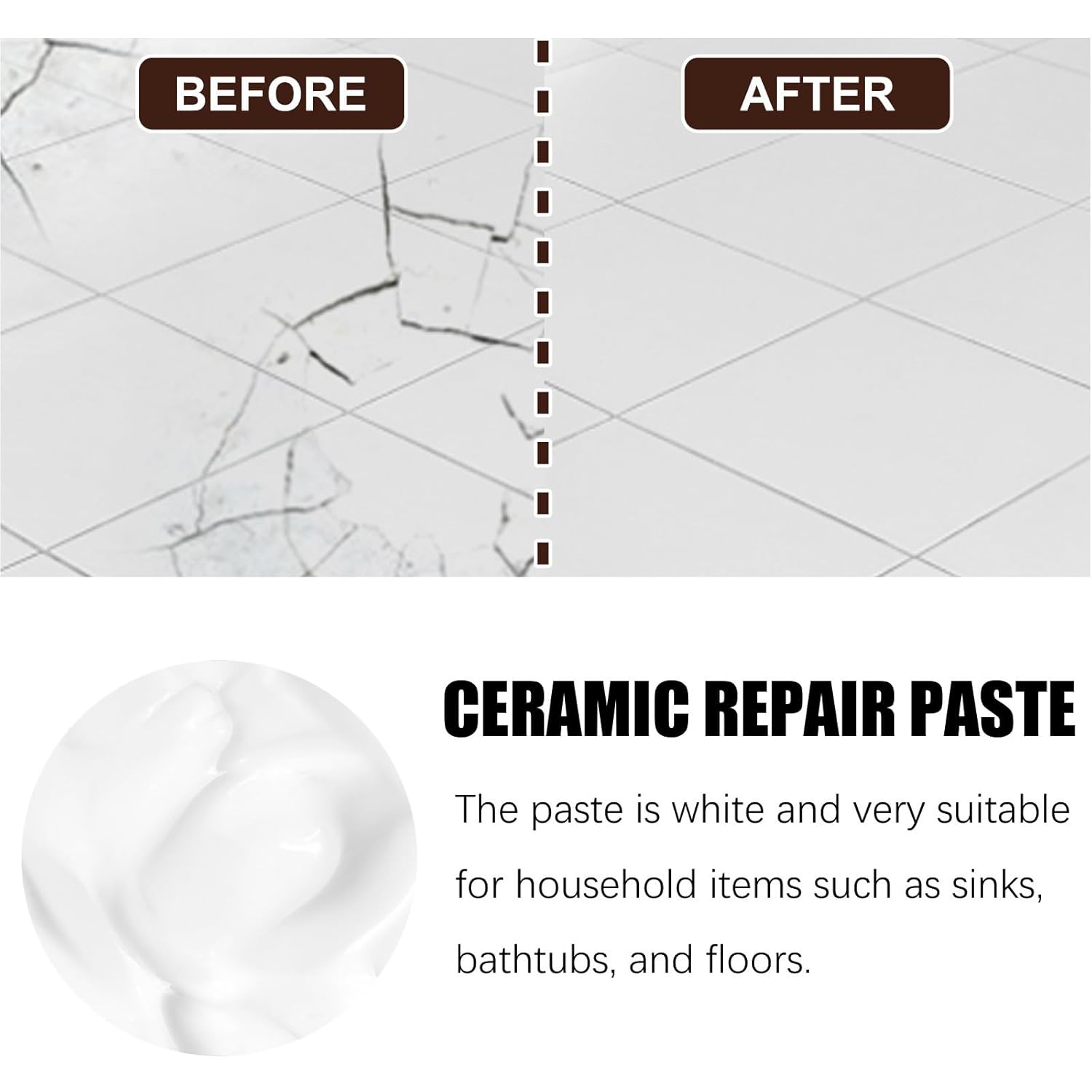 Tile and Ceramic Glaze Repair Paste,Ceramic Tile Crack Repair,Porcelain Sink Repair Kit,Tilegrout