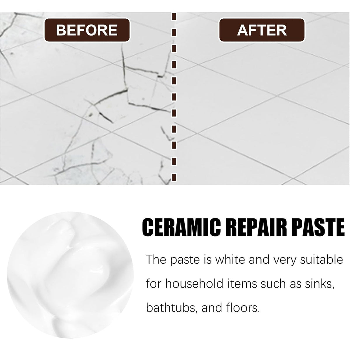 Tile and Ceramic Glaze Repair Paste,Ceramic Tile Crack Repair,Porcelain Sink Repair Kit,Tilegrout