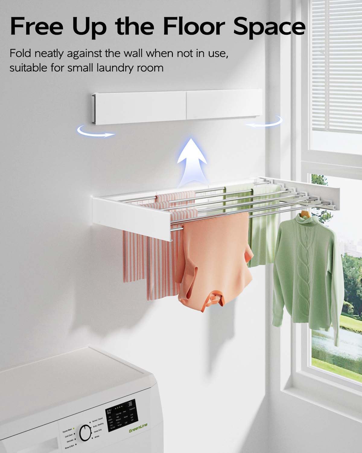 Wall Mounted Clothes Drying Rack 40 inches, Foldable Wall Mount Laundry Rack Folding Indoor, Drying