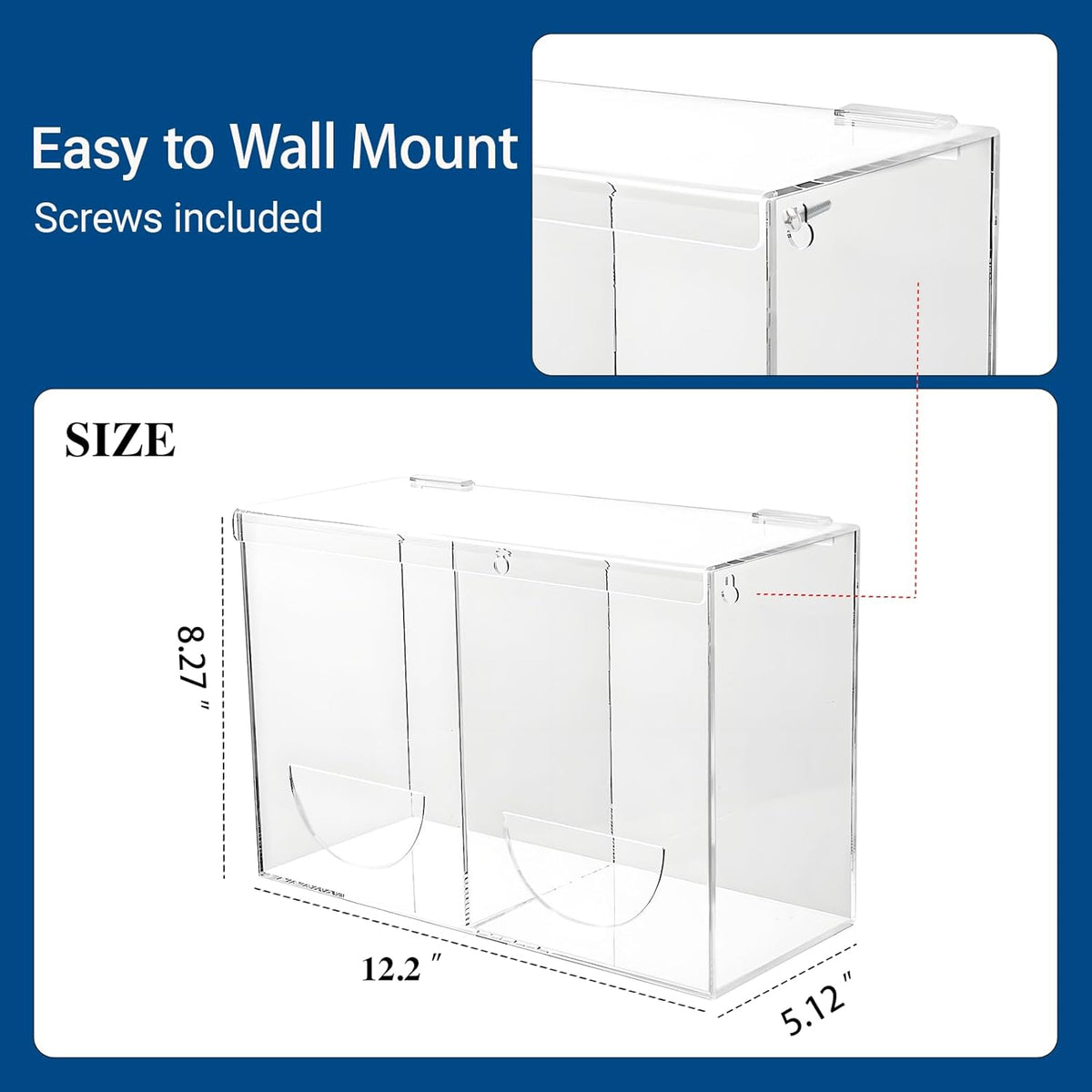 Glove Dispenser Wall Mount - Double Acrylic Hygiene Dispenser Station Holder for Disposable Latex