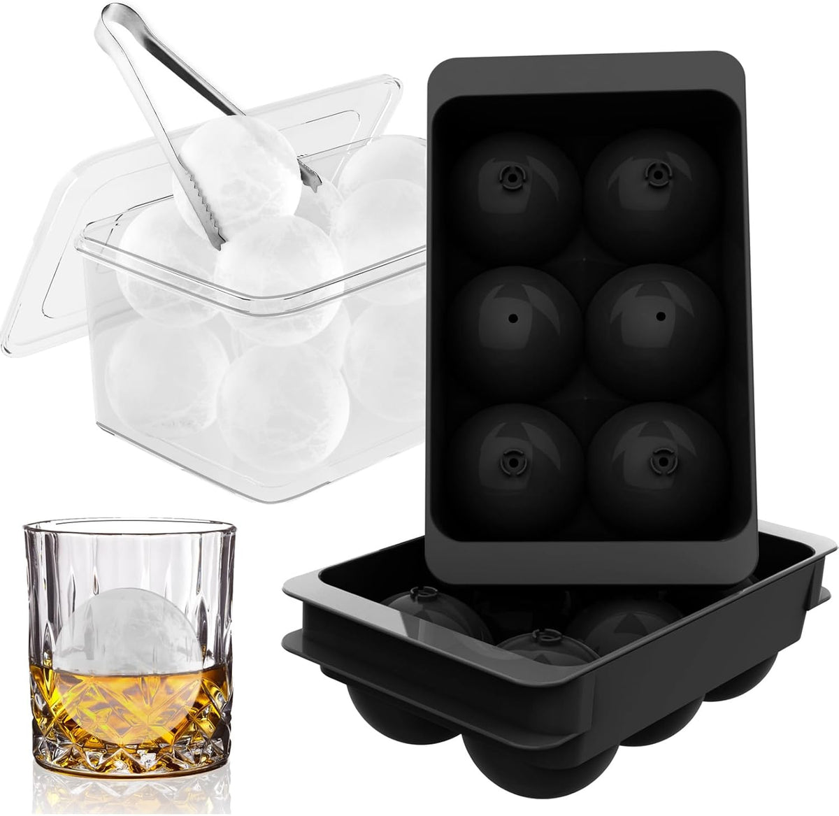 WIBIMEN Large Ice Cube Molds, Big Round Whiskey Ice Cube Trays for Freezer, Easy to Fill & Release