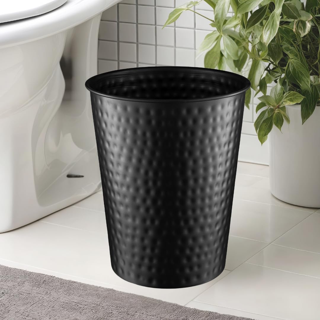 Monarch Abode Black Hand Hammered Metal Wastebasket for Home Office Bedroom, Decorative Waste