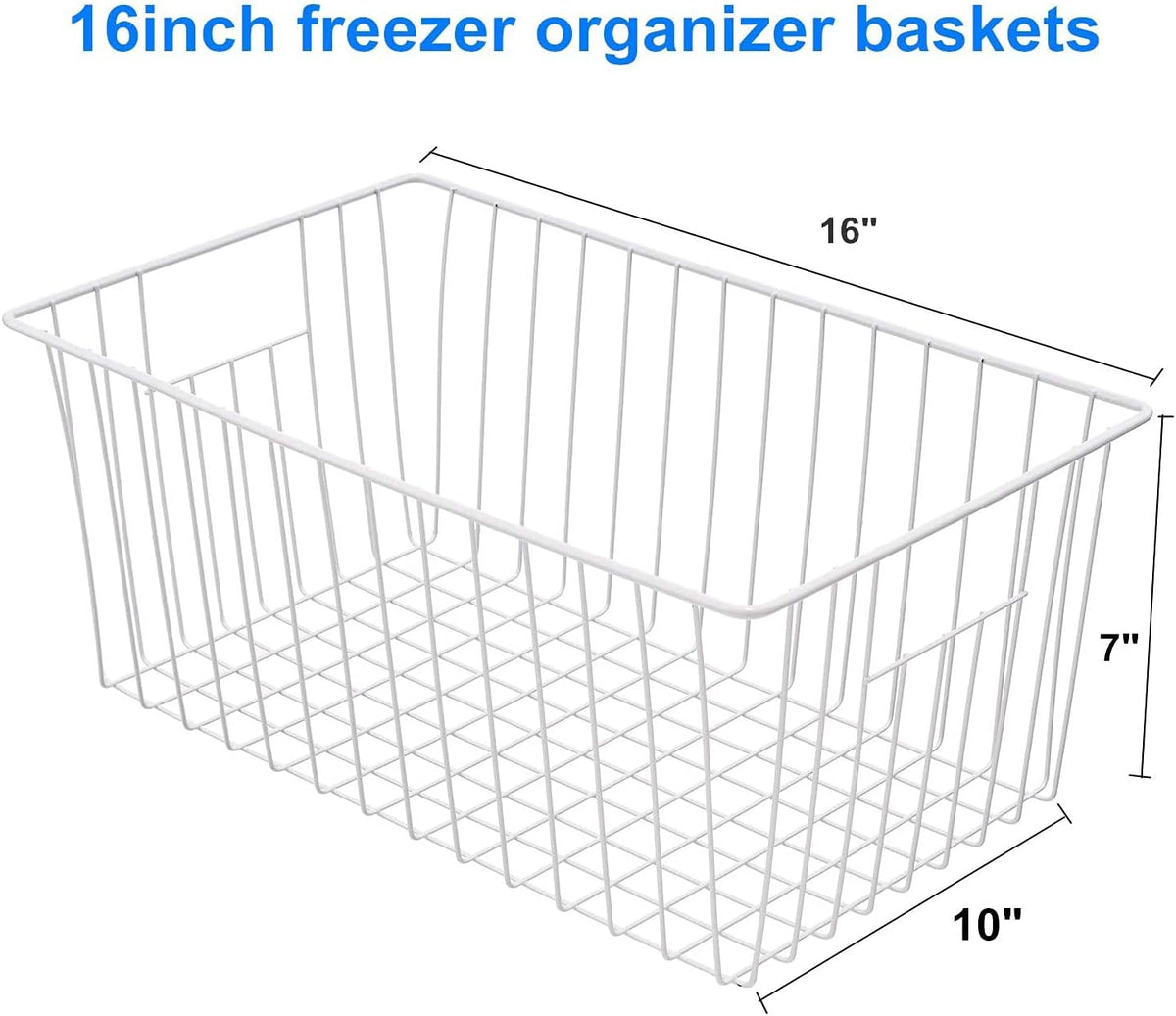 16inch Freezer Storage Organizer Baskets, Household Wire Refrigerator Bins with Built-in Handles