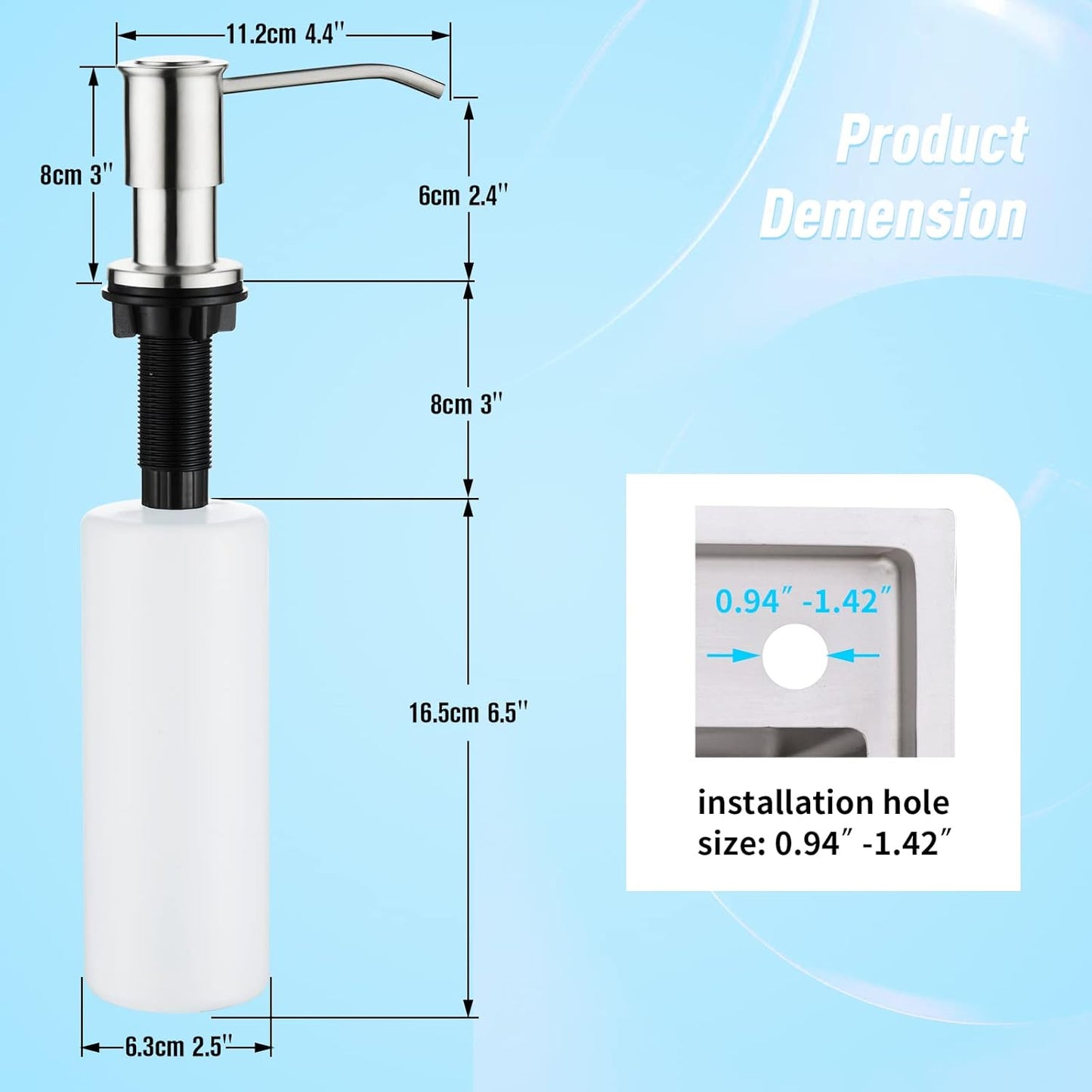 CREA Kitchen Sink Soap Dispenser Countertop for Kitchen Sink, Stainless Stee Built in Sink Soap