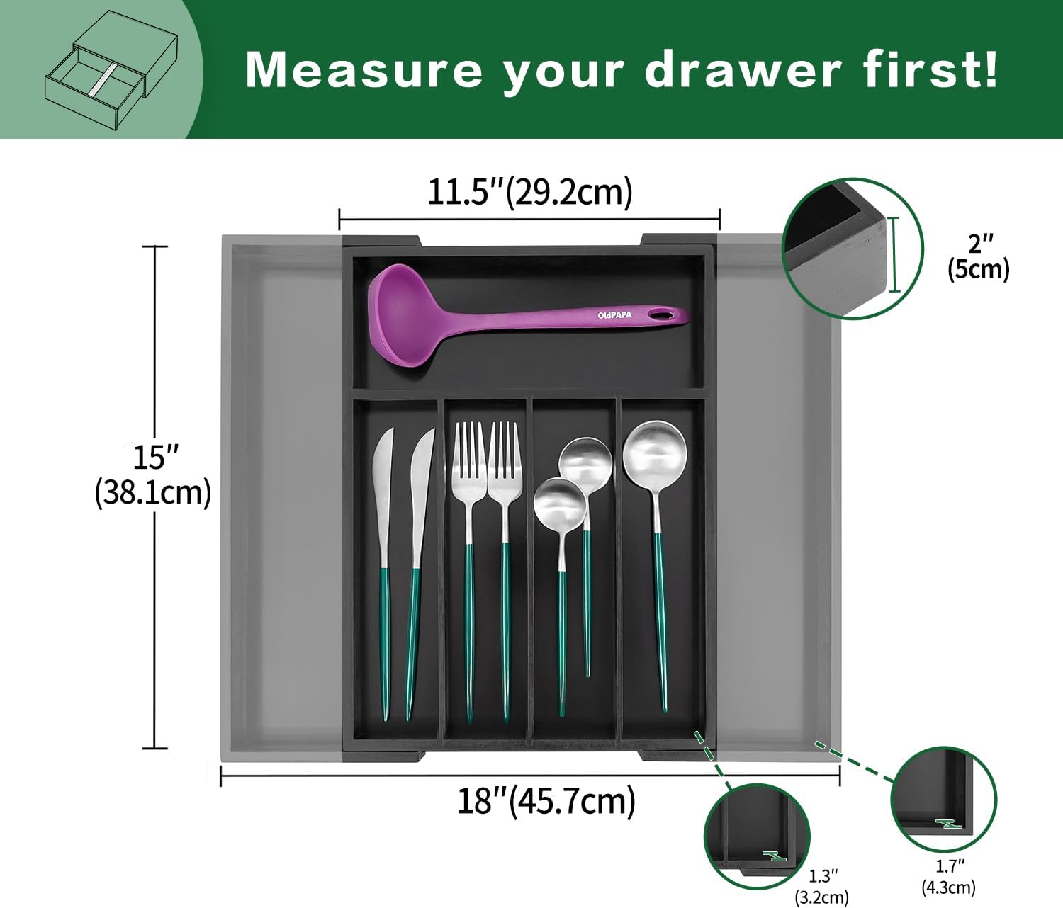 Utoplike Bamboo Silverware Drawer Organizer, Expandable Kitchen Utensils Drawer Organiser, Cutlery
