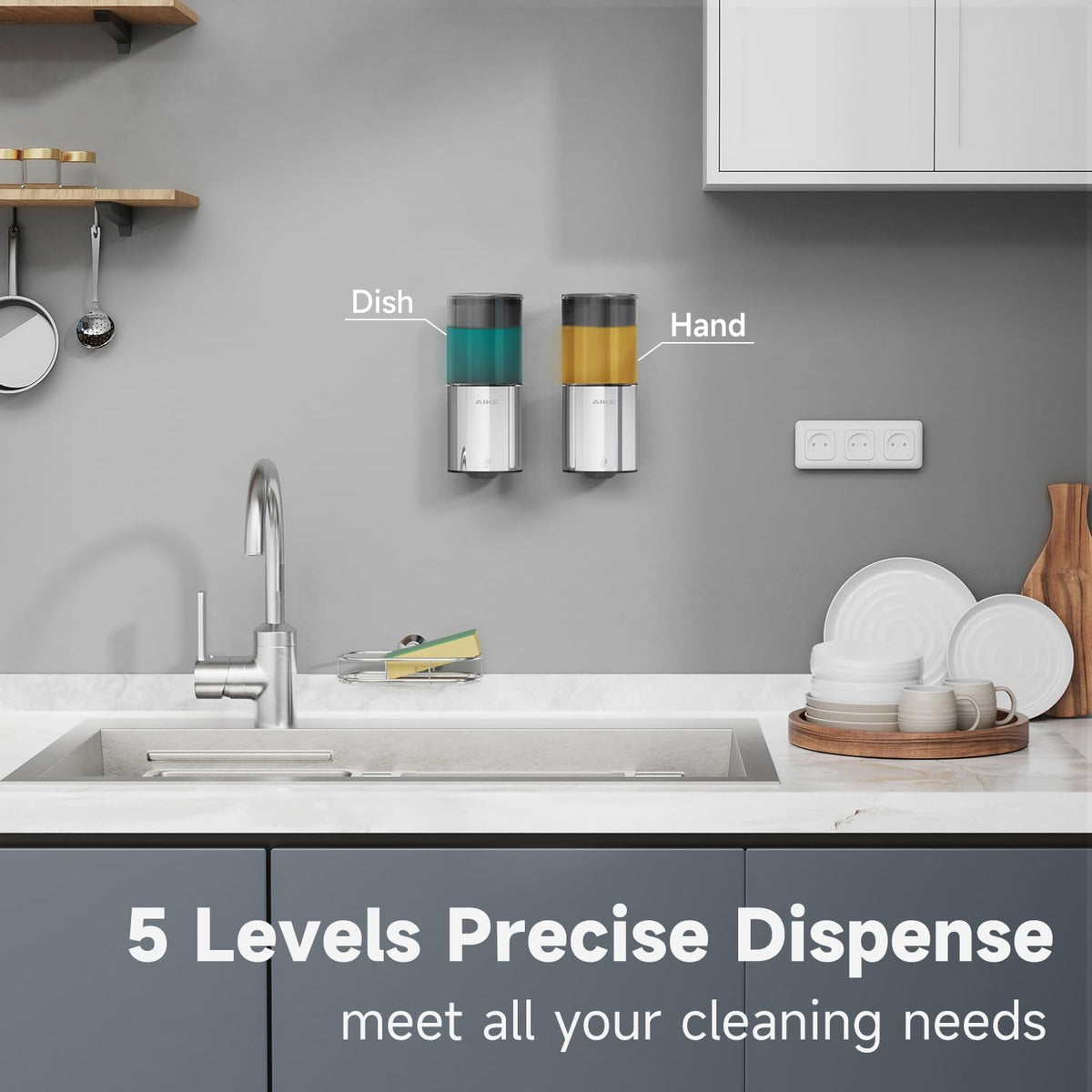 AIKE Automatic Soap Dispenser Wall Mounted for Kitchen and Bathroom, IPX7 Waterproof with Polished