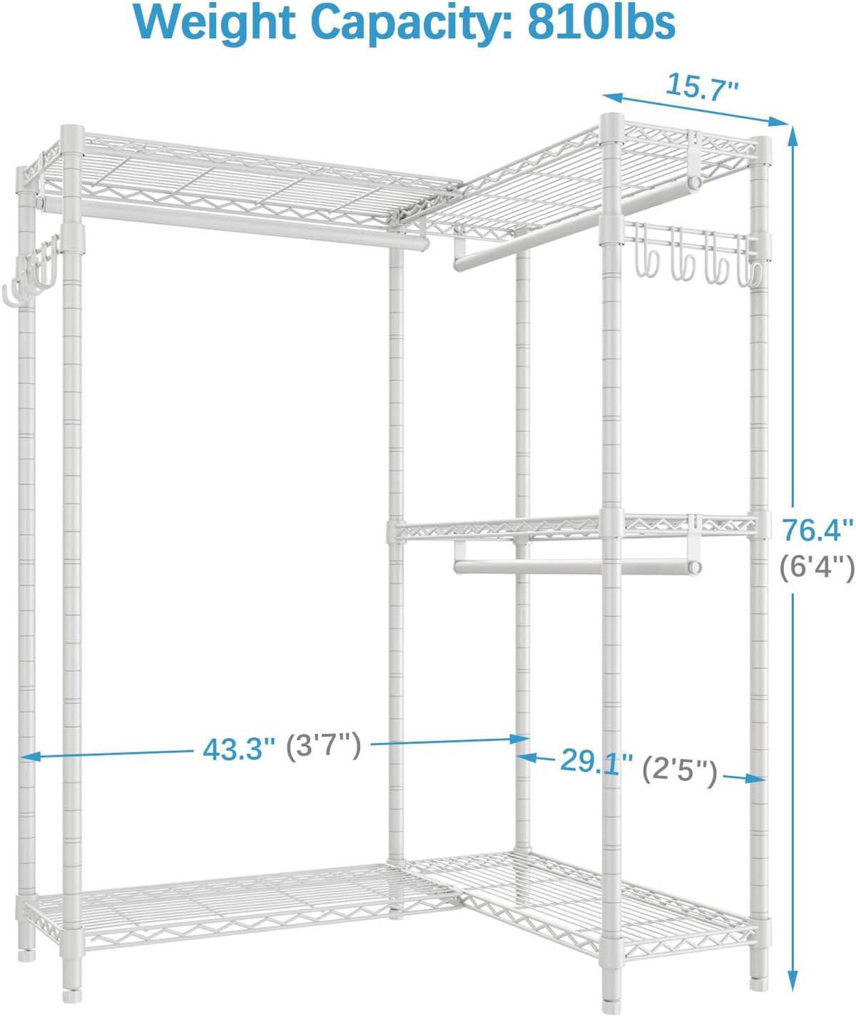 VIPEK L4 Garment Rack L Shaped Clothes Rack for Corner, Freestanding Portable Wardrobe Closet Heavy