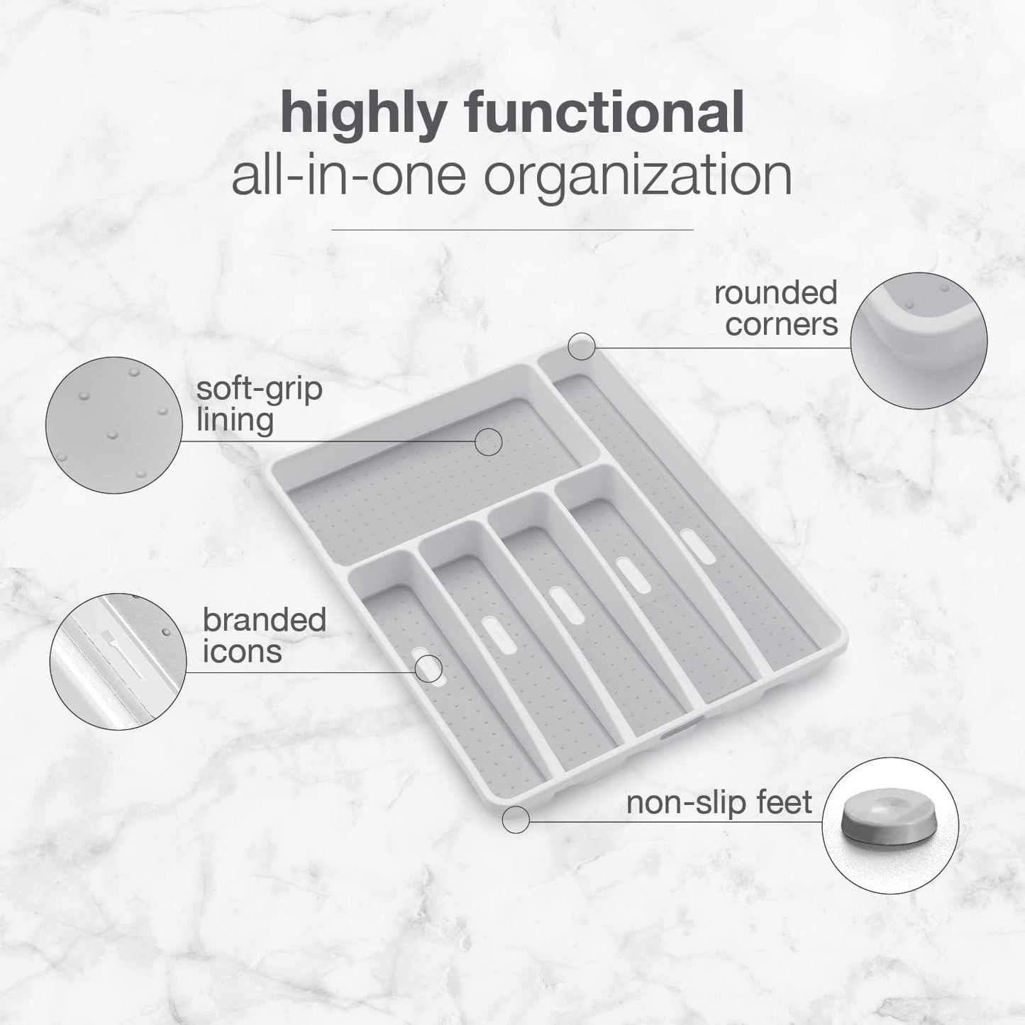 madesmart Classic Large Silverware Tray - White |CLASSIC COLLECTION | 6-Compartments| Kitchen