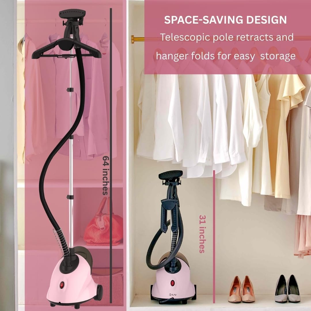 SALAV GS18-DJ Standing Garment Steamer with Roll Wheels for Easy Movement, 1.8L Water Tank for 1