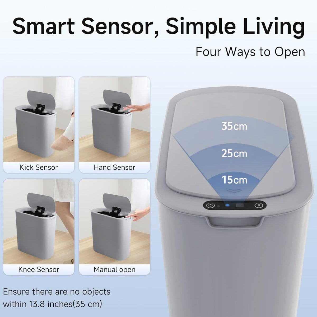 5 Gallon Motion Senor Bathroom Trash Can with Lid, Automatic Garbage Can Touchless, Smart Plastic