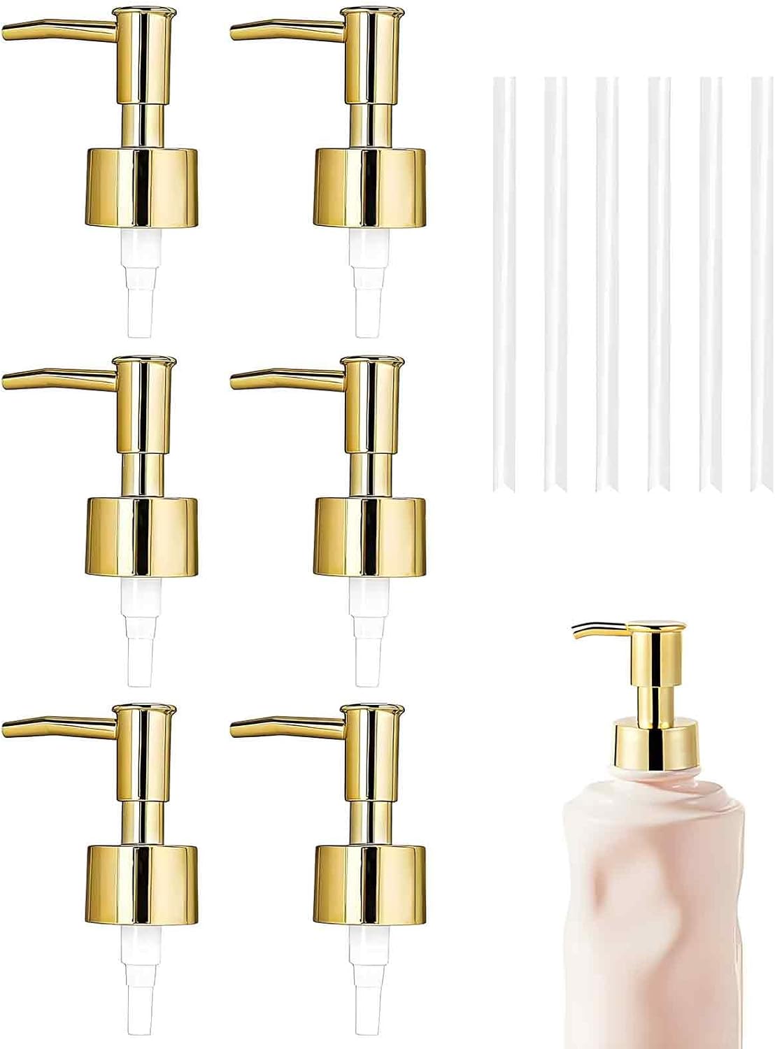 6 Pack Gold Soap Dispenser Pump, Top Replacement for Lotion & Regular Glass Bottles (Standard
