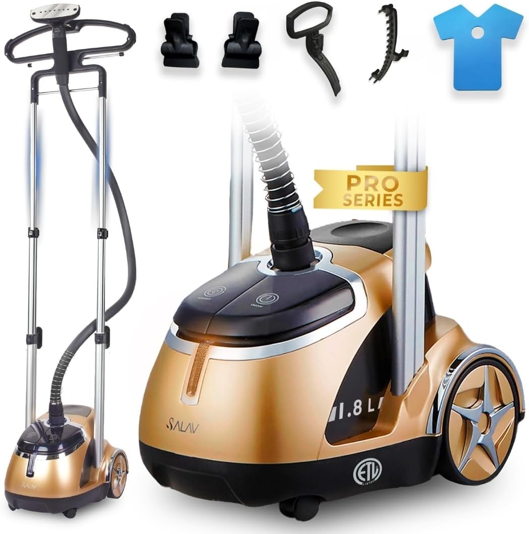 SALAV® Professional Garment Steamer for Clothes with Foot Pedal Control, Stainless Steel Steam
