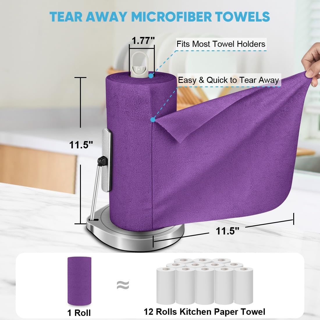 AIDEA Microfiber Cleaning Cloth Roll, 50PK, Reusable Paper Towels Tear Away Cloth, Microfiber