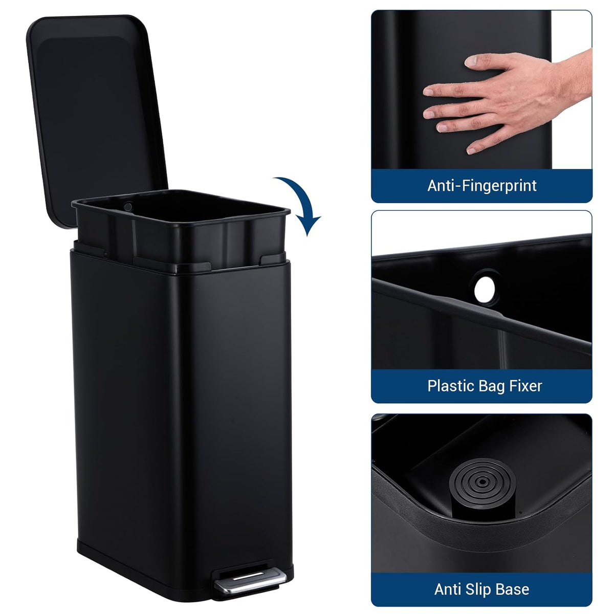 Garvee 13 Gallon Kitchen Trash Can, Stainless Steel Step Garbage Bin with Soft-Close Lid &