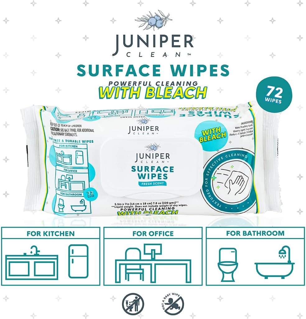 3 Pack Surface Cleaning Wipes with Bleach, All-Purpose Cleaner for Bathroom, Kitchen, Office, 216