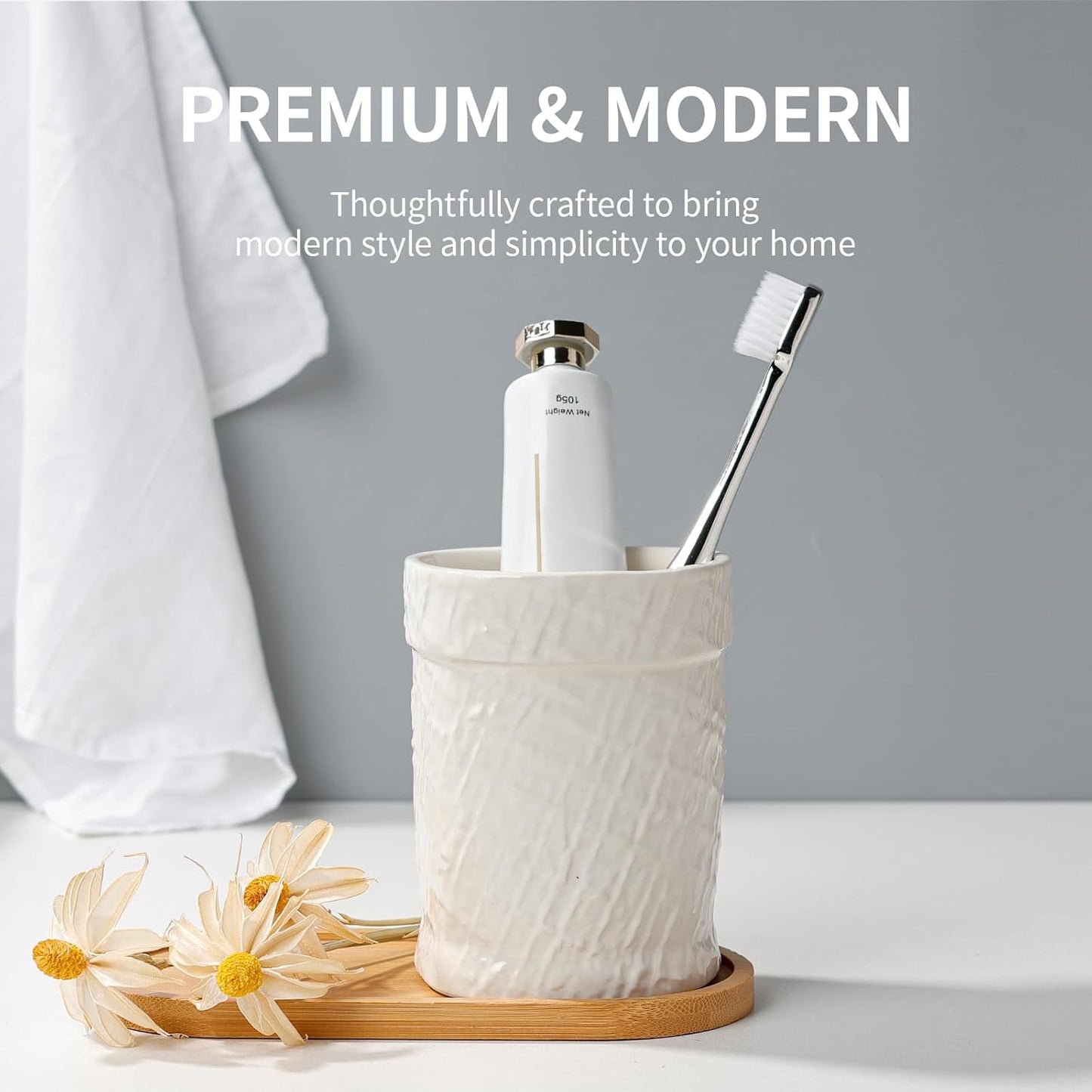 Toothbrush Holder, Tooth Brush Holder for Bathroom - Ceramic Toothbrush Cup Beige Toothbrush