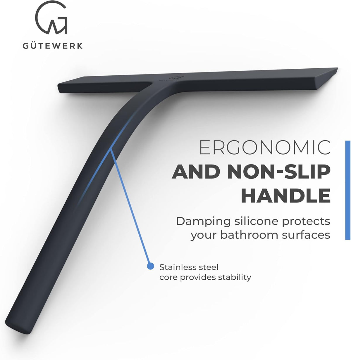 GÜTEWERK Shower Squeegee for Glass Doors, Silicone Window Squeegee, Bathroom and Glass Cleaning